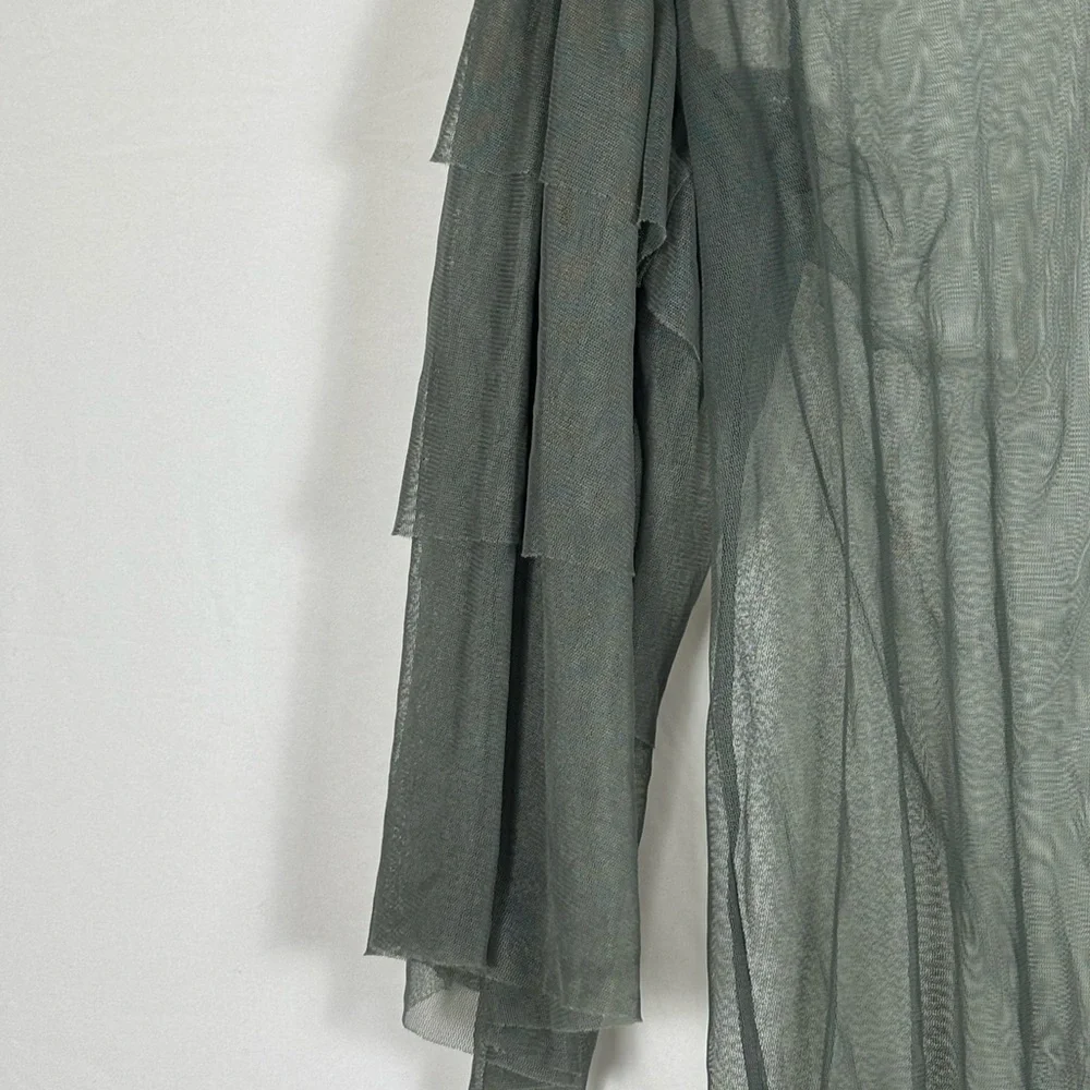 Zara Blouse Top Sheer Dark Green M